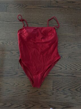 Red One-Piece Swimsuit with Thin Straps